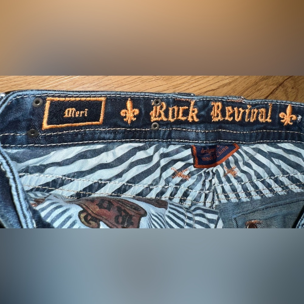 Rock Revival Easy Boot Meri Dark Blue Denim Jeans with Contrast Stitching - Picture 6 of 10
